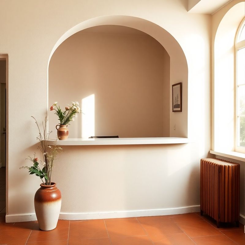 Novaxpulse reception desk with cream plaster walls, terracotta tile floor and fresh flowers in a ceramic vase