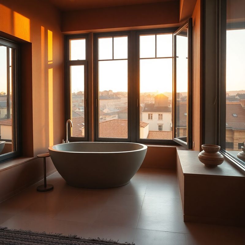 Corner suite interior with double-aspect windows and a freestanding bath positioned at the corner glazing